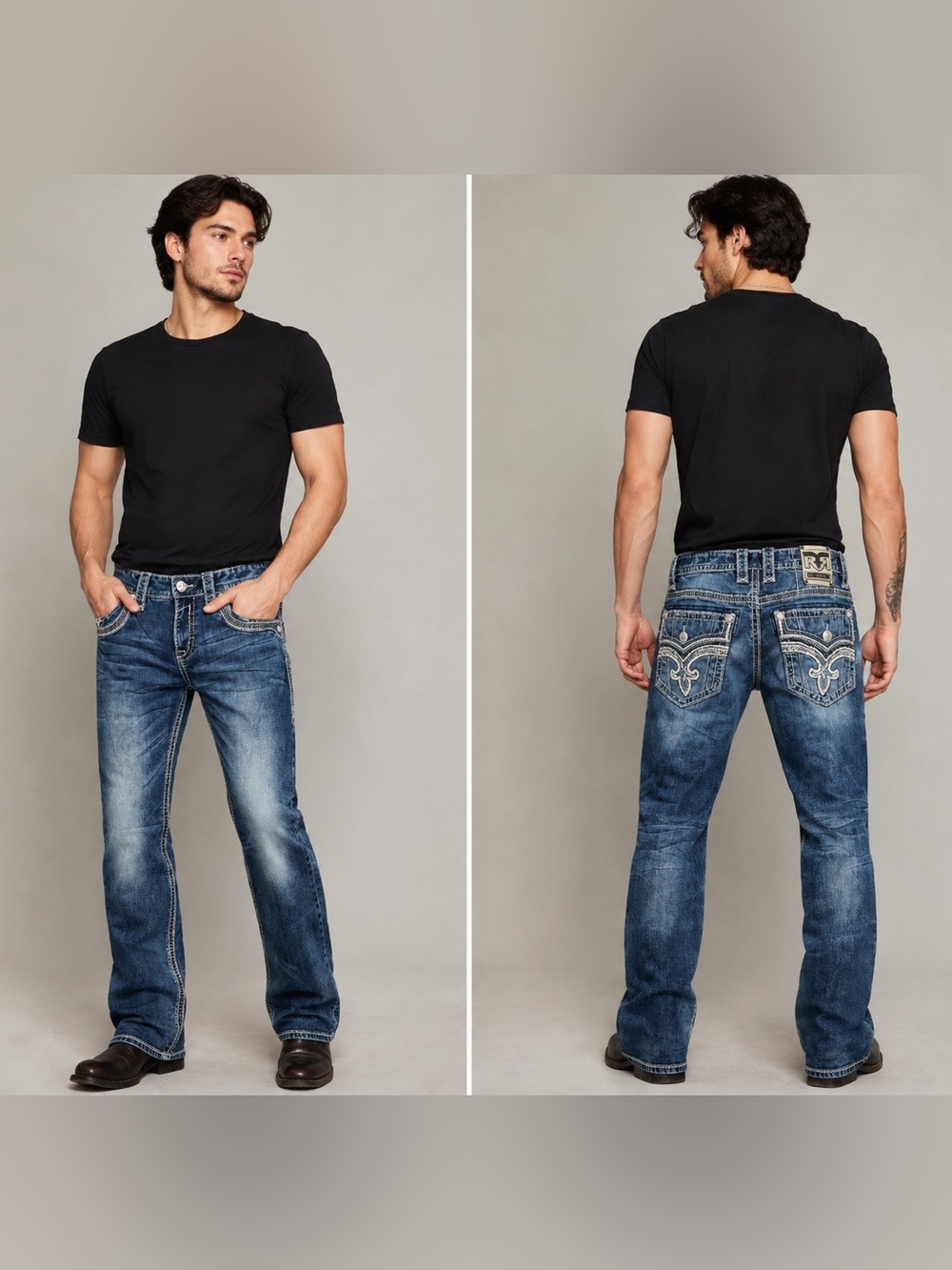 Rock Republic Penn Bootcut Jeans Men’s Medium Wash Embroidered Western Size 33”